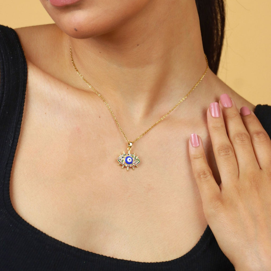 Evil Eye Sunburst Pendant Necklace