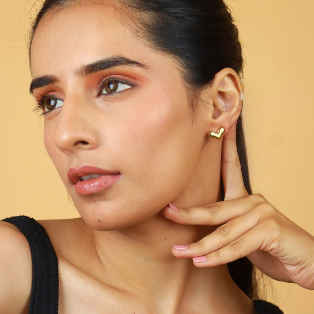 Golden Heart Stud Earrings
