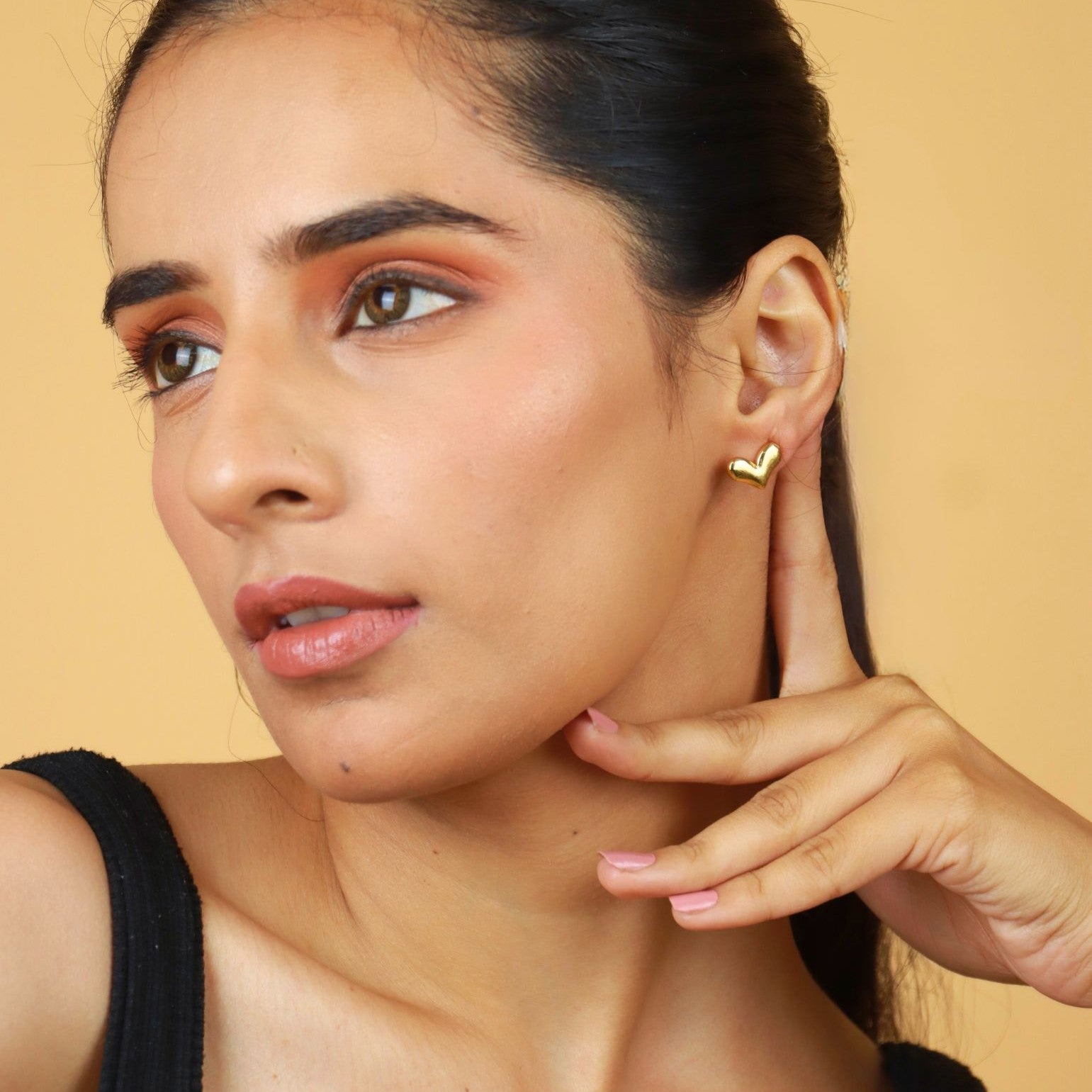 Golden Heart Stud Earrings