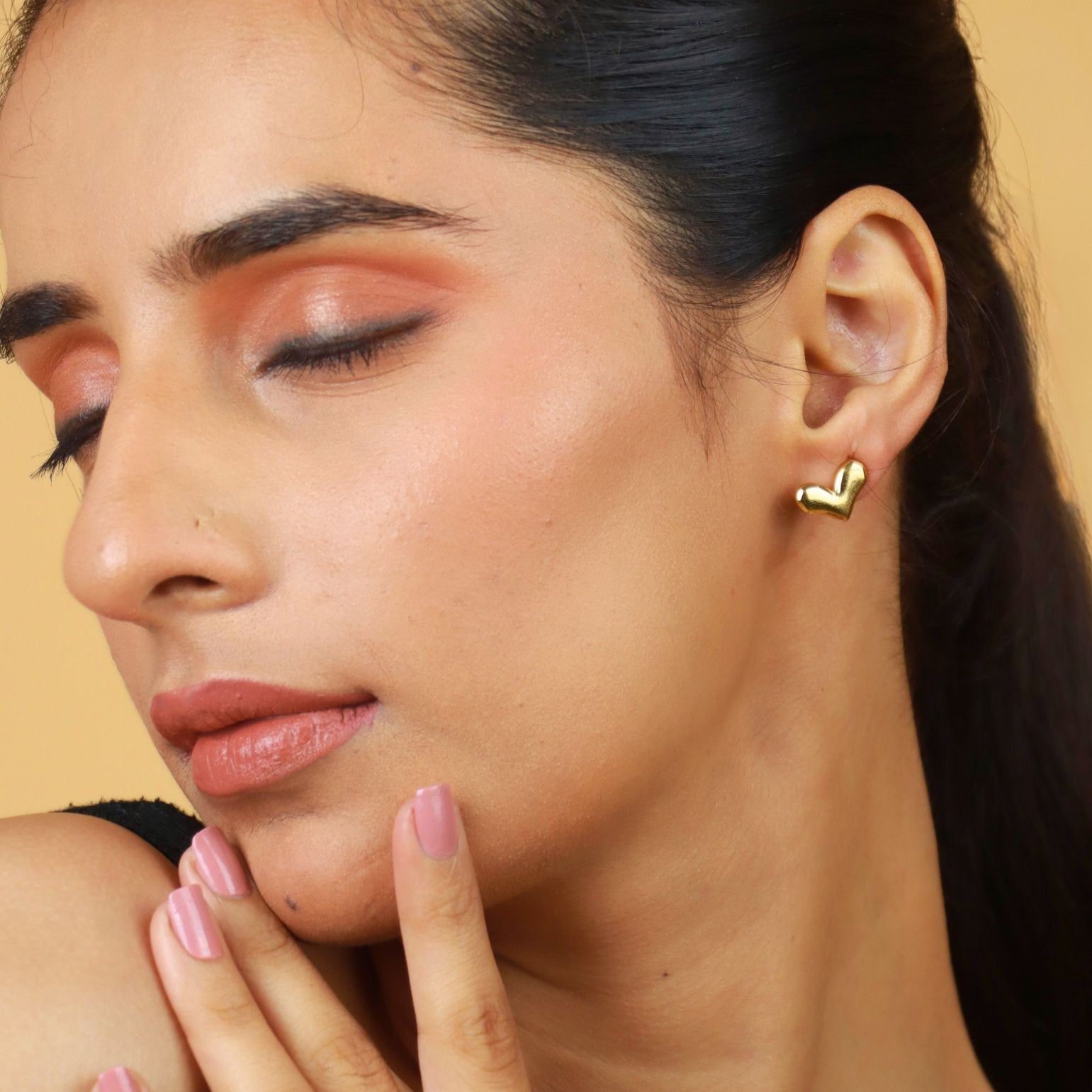 Golden Heart Stud Earrings