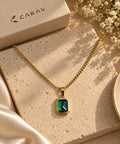 CARAV emerald green stone gold pendant necklace