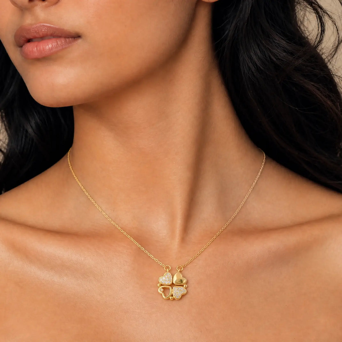 Crystal Heart Four-Leaf Clover Pendant Necklace