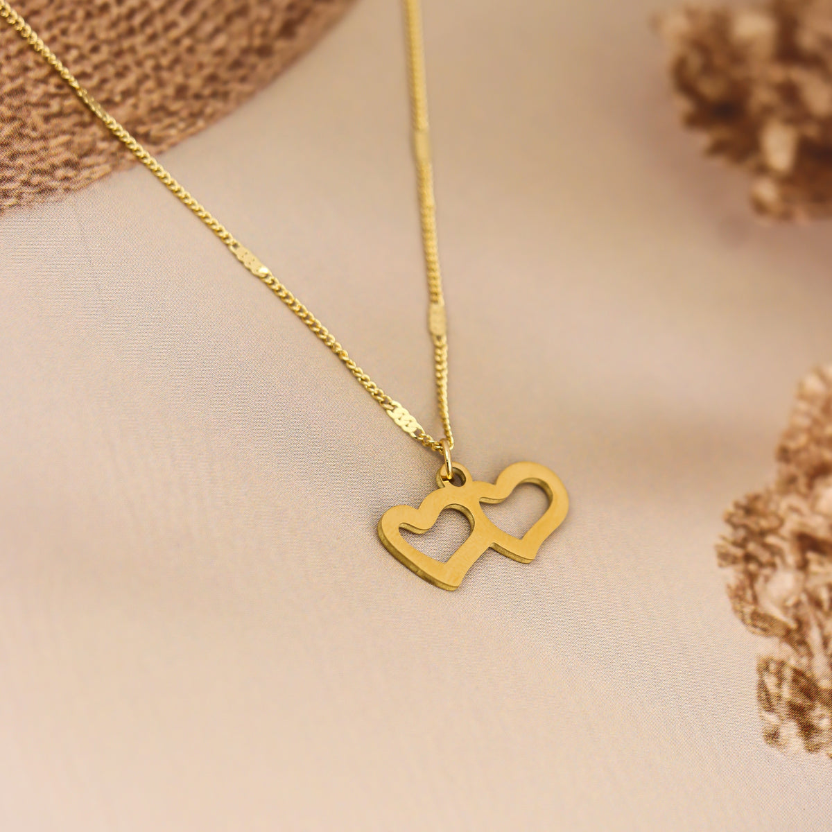 Double Heart Pendant Necklace