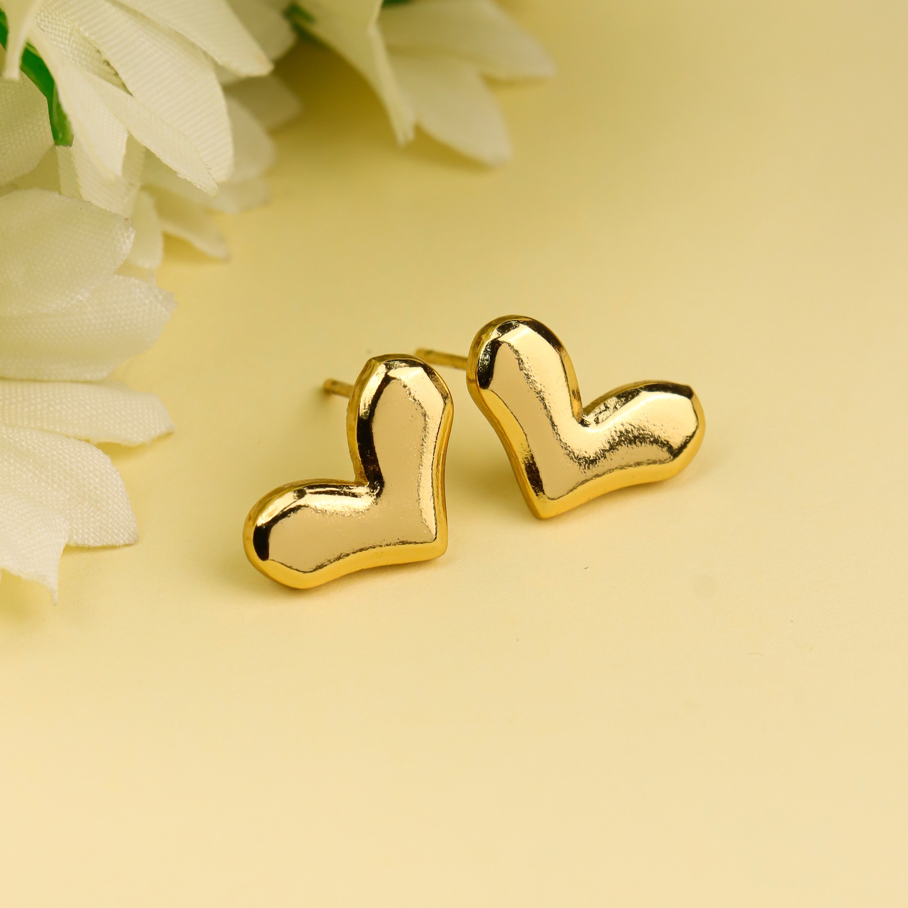 Golden Heart Stud Earrings