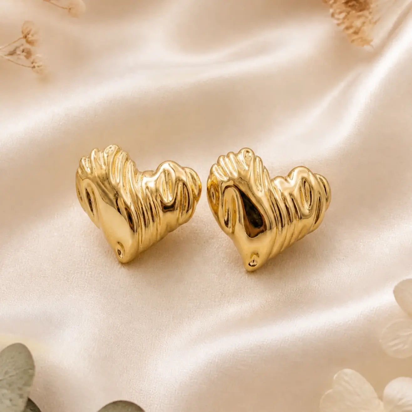 Sculpted Textured Heart Stud Earrings